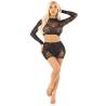 Top y falda de rejilla con brillantes Leg Avenue negro, cuerpo entero