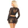 Top y falda de rejilla con brillantes Leg Avenue negro, de espaldas con el corazón de encaje