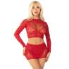 Top y falda de rejilla con brillantes Leg Avenue rojo, de frente