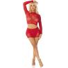 Top y falda de rejilla con brillantes Leg Avenue rojo, cuerpo entero