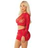Top y falda de rejilla con brillantes Leg Avenue rojo, de lado