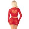 Top y falda de rejilla con brillantes Leg Avenue rojo, de espaldas con el corazón de encaje