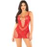 Minivestido de rejilla con tirantes Leg Avenue Desired Effect rojo, de frente
