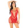 Minivestido de rejilla con tirantes Leg Avenue Desired Effect rojo, de frente con el brazo levantado