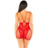Minivestido de rejilla con tirantes Leg Avenue Desired Effect rojo, de espaldas con tirantes cruzados