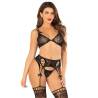 Conjunto Leg Avenue Love Song negro, de frente