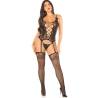 Camisola de rejilla negra con medias Leg Avenue, de frente y cuerpo entero