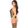 Camisola de rejilla negra con medias Leg Avenue, de lado
