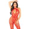 Bodystocking de rejilla rojo Leg Avenue Pretty Persuasion, de frente con el escote cruzado