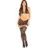 Top, falda y medias con ligueros Leg Avenue Wild Nights negro, cuerpo entero con las medias