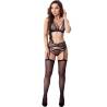 Conjunto con liguero Livco Corsetti Celeste S/M, plano entero de frente con medias