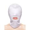 Pasamontañas blanco con boca Fetish & Fashion, puesto en un maniquí