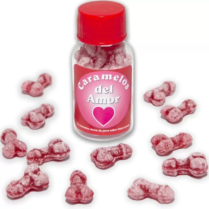 Diablo picante - 12 caramelos del amor forma pene fresa/cereza Diablo picante - 12 caramelos del amor forma pene fresa/cereza