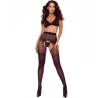 Medias crotchless Passion Tiopen 027 negras 3/4 20/40 den, modelo de frente