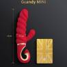 Gvibe Gcandy Mini rojo con sus medidas y una tarjeta para comparar