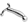 Masajeador prostático MetalHard de acero con relieves en anillo, punta de bola y asa en T