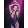 Body CalExotics Radiance con escote en V y pedrería, modelo de frente con los brazos en alto