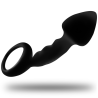 Plug anal Ohmama acanalado negro con anilla, en diagonal