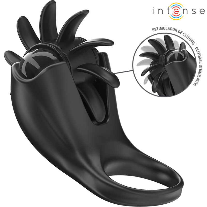 Intense - mabel anillo vibrador 10 vibraciones con estimulador de clítoris negro