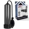 Bomba de erección Pump Addicted RX3 negra con pera, junto a la caja del vibrador