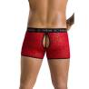 Short Parker Passion 046 rojo con abertura, detalle trasero con modelo
