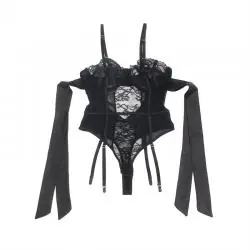 Subblime - 955502 body de encaje con lazos y ligas negro l/xl