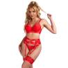 Set Bondage Rojo con Liguero y Ligas Subblime S/M, de frente con liguero y ligas