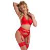 Set Bondage Rojo con Liguero y Ligas Subblime S/M, de frente, otra pose