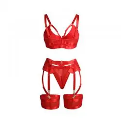 Subblime - 955250 set sujetador con liguero bondage rojo s/m