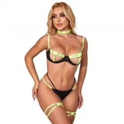 Subblime - 955274 set sujetador con collar y detalles para piernas verde fluorescente s/m