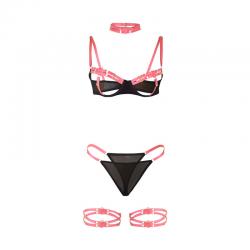 Subblime - 955298 set sujetador con collar y detalles para piernas rosa fluorescente s/m