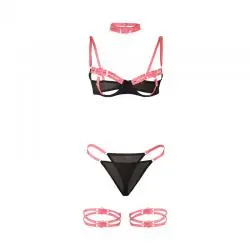 Subblime - 955298 set sujetador con collar y detalles para piernas rosa fluorescente s/m