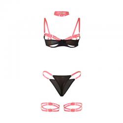 Subblime - 955298 set sujetador con collar y detalles para piernas rosa fluorescente s/m