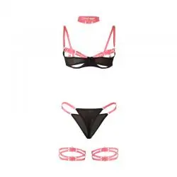 Subblime - 955298 set sujetador con collar y detalles para piernas rosa fluorescente s/m