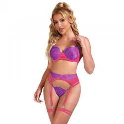 Subblime - 955366 set sujetador con encaje y ligueros rosa y morado l/xl