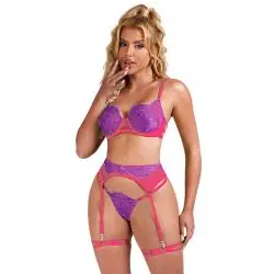 Subblime - 955366 set sujetador con encaje y ligueros rosa y morado l/xl