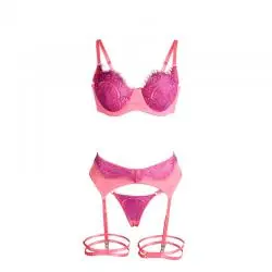 Subblime - 955366 set sujetador con encaje y ligueros rosa y morado l/xl