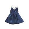 Vestido Azul Efecto Cuero con Vuelo Subblime L/XL, la prenda sola extendida, vuelo de la falda