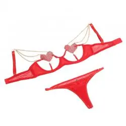 Subblime - 955519 conjunto sujetador con cadenas y corazón de malla rojo s/m