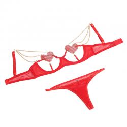 Subblime - 955526 conjunto sujetador con cadenas y corazón de malla rojo l/xl
