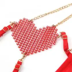 Subblime - 955526 conjunto sujetador con cadenas y corazón de malla rojo l/xl