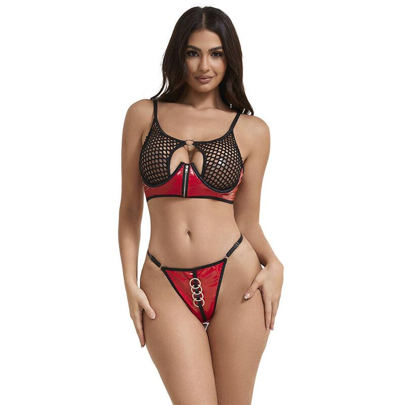 Subblime - 955540 conjunto sujetador con cremallera de malla de charol rojo l/xl