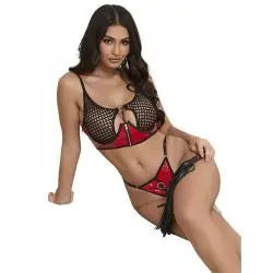 Subblime - 955540 conjunto sujetador con cremallera de malla de charol rojo l/xl