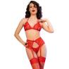 Chilirose - cr 4848 set sujetador + tanga + medias de encaje rojo - 1