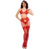 Chilirose - cr 4848 set sujetador + tanga + medias de encaje rojo - 2