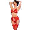 Chilirose - cr 4848 set sujetador + tanga + medias de encaje rojo - 3