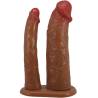 Arnés Keaven con dildo hueco y doble Pretty Love, dildos marrones de frente sobre su base