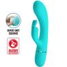 Pretty Love Scocco turquesa, vibrador rabbit de frente con sellos de silicona supersuave
