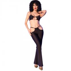 Chilirose - cr 4851 set top negro y leggins con complementos dorados