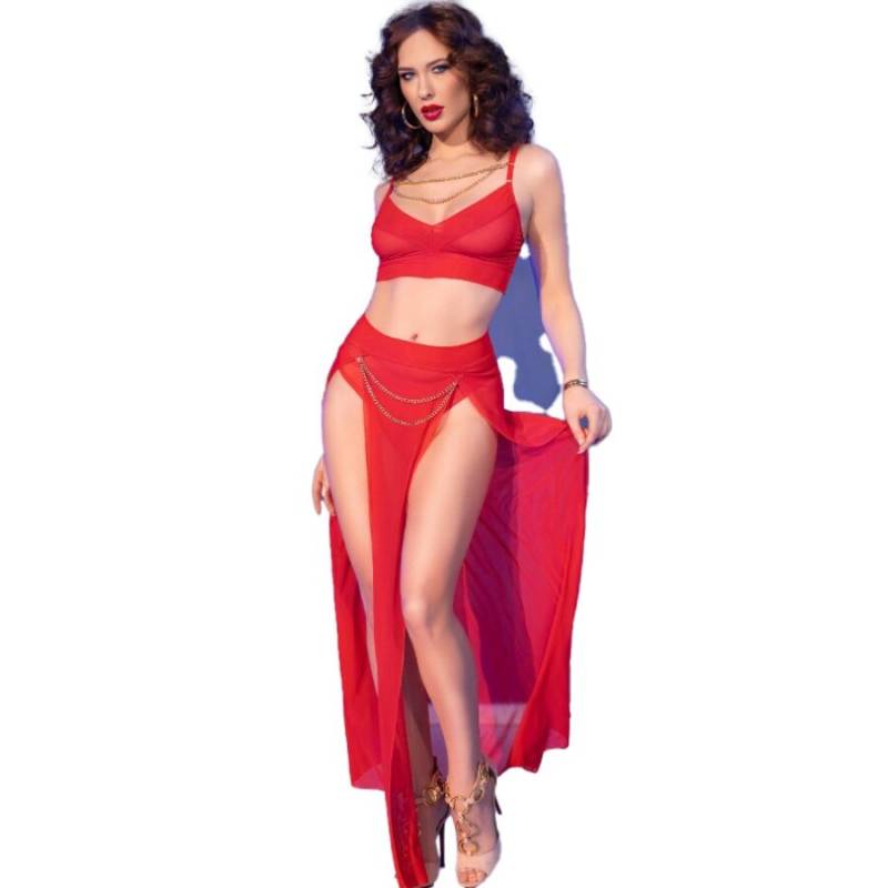 Chilirose - cr 4850 set top rojo y leggins con complementos dorados - 1